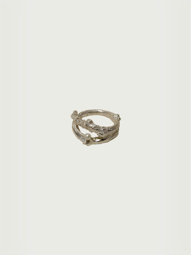 Silver Withered Branch Pearl Ring