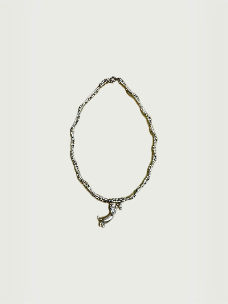 Silver Cat Pearl Wrap Necklace