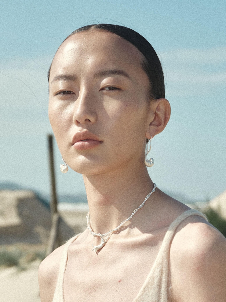Silver Cat Pearl Wrap Necklace