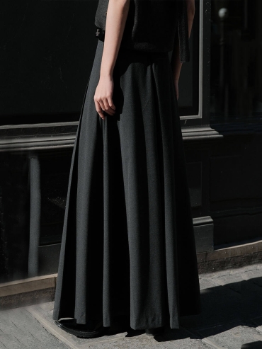 Dark Grey 4-Pleats Maxi Skirt