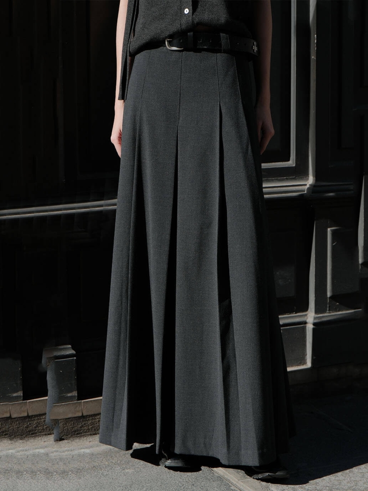 Dark Grey 4-Pleats Maxi Skirt