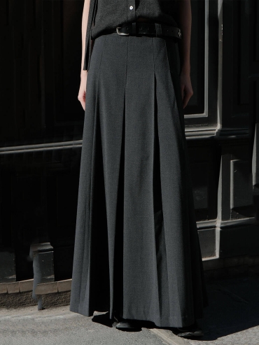 Dark Grey 4-Pleats Maxi Skirt