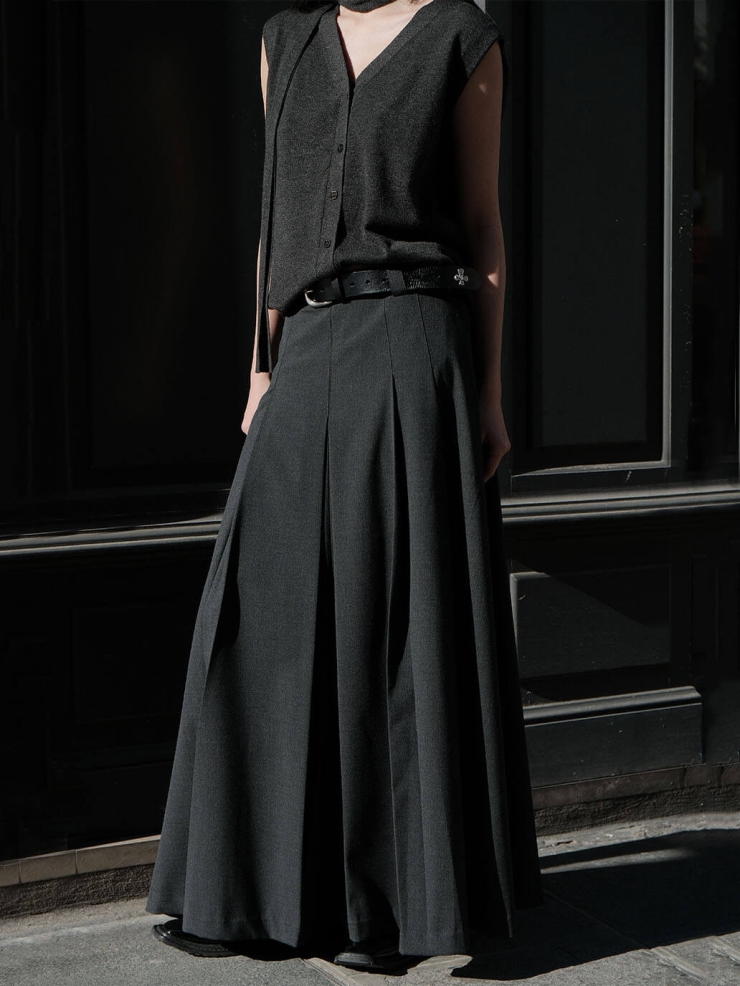 Dark Grey 4-Pleats Maxi Skirt