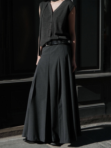 Dark Grey 4-Pleats Maxi Skirt