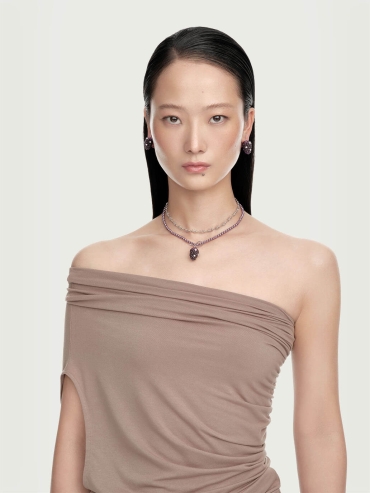 Silver Purple Mulberry Gemstone Pearl Necklace