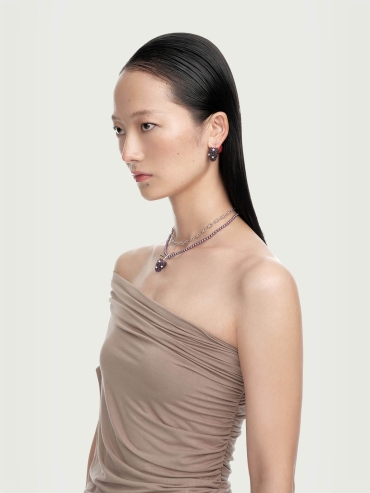 Silver Purple Mulberry Gemstone Pearl Necklace