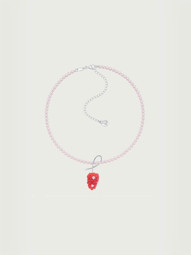Silver Red Mulberry Gemstone Pearl Necklace