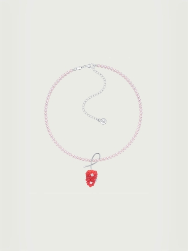 Silver Red Mulberry Gemstone Pearl Necklace