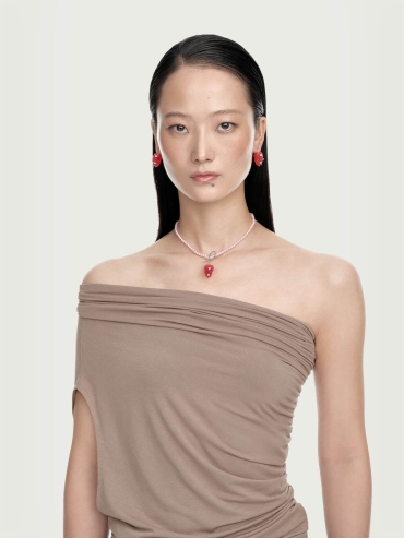 Silver Red Mulberry Gemstone Pearl Necklace