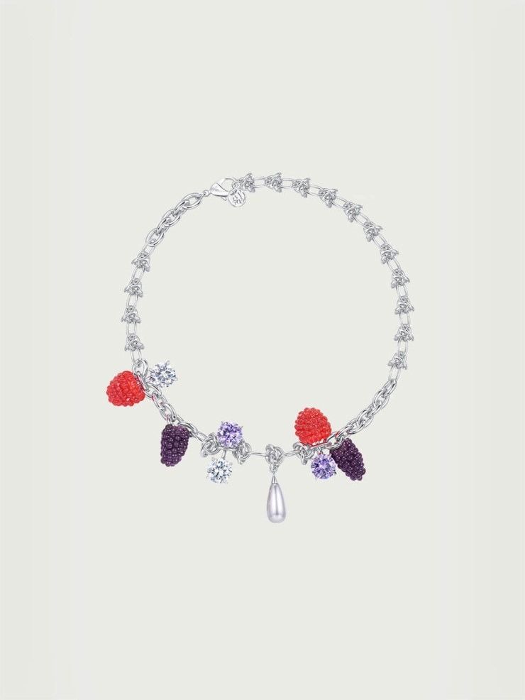 Silver Berry Gemstone Chain Necklace