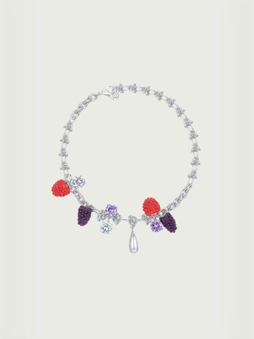 Silver Berry Gemstone Chain Necklace