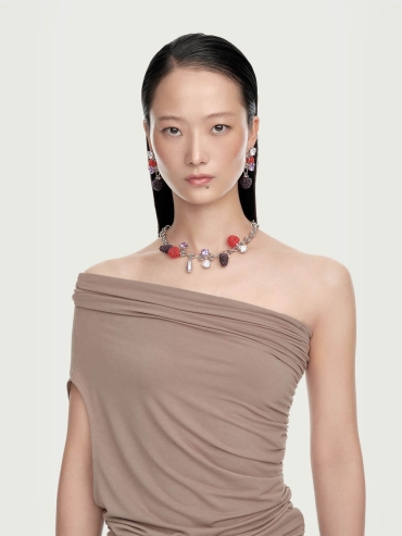 Silver Berry Gemstone Chain Necklace