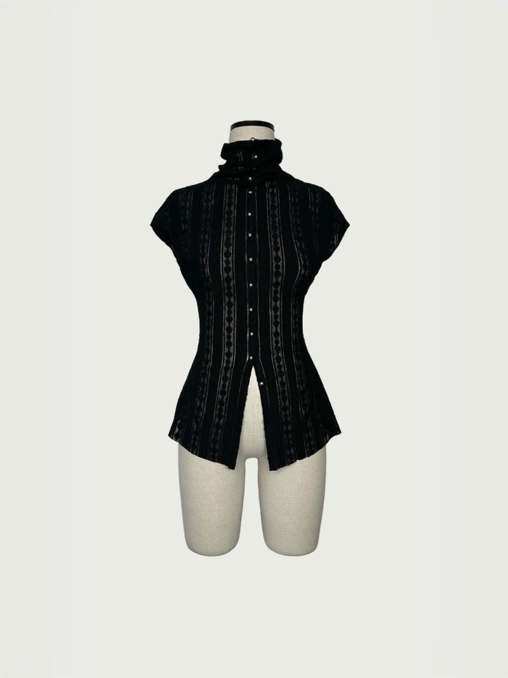 Black Off-Shoulder Drape-Neck Metal-Clasp Knit Short-Sleeve Cardigan Top