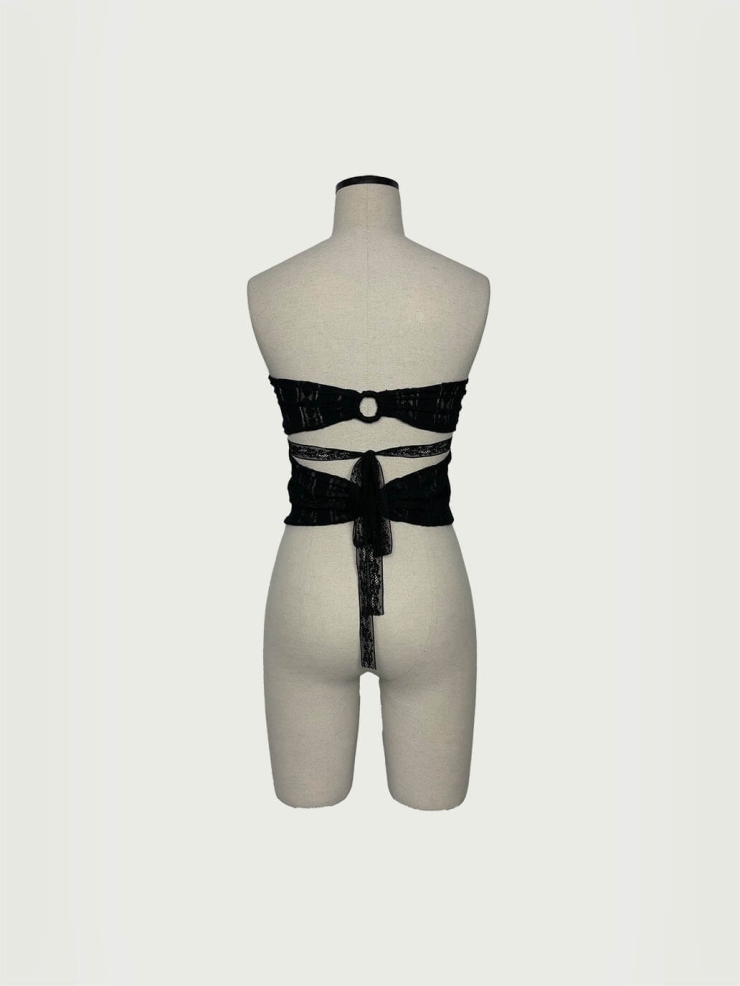 Black Lace-Panel Bamboo Ring Knit Bandeau