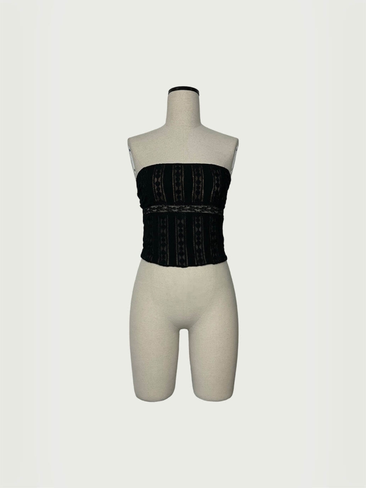 Black Lace-Panel Bamboo Ring Knit Bandeau