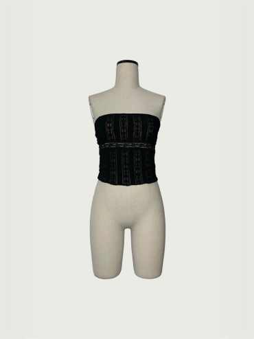 Black Lace-Panel Bamboo Ring Knit Bandeau