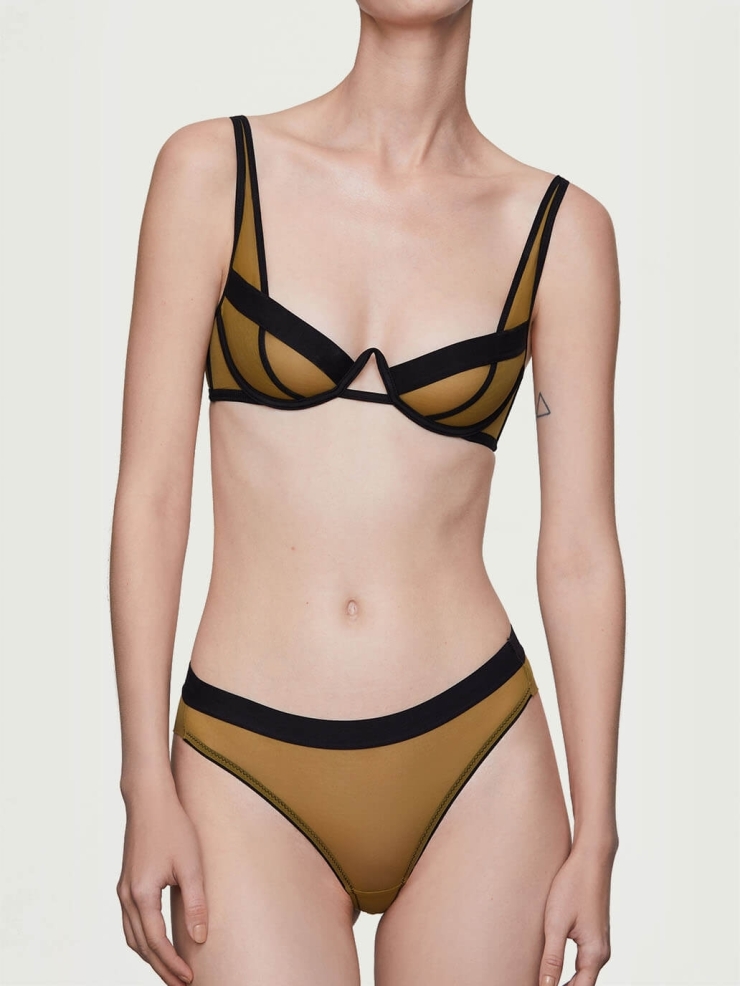 Yellow Stretch Mesh Underwire Bra