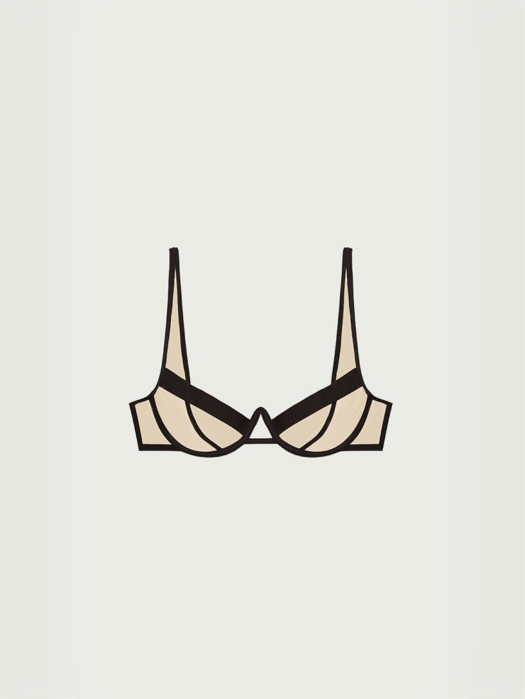 Beige Stretch Mesh Underwire Bra