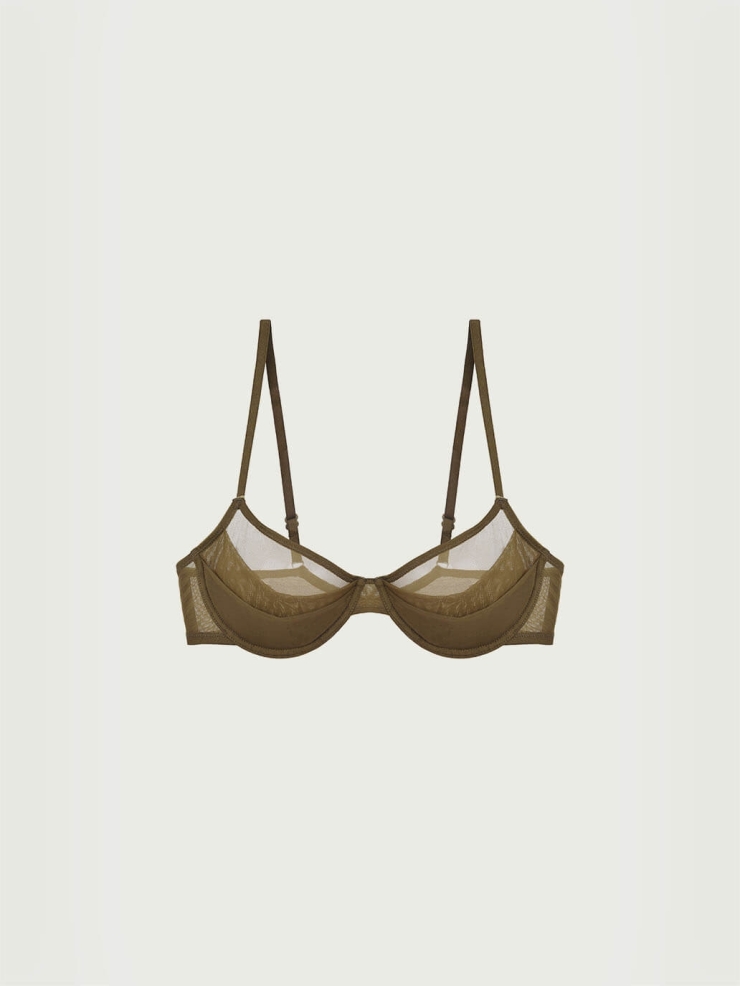 Olive Stretch Layerd Mesh 3/4 Underwire Bra
