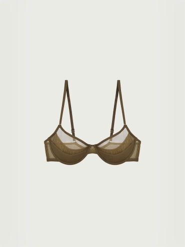 Olive Stretch Layerd Mesh 3/4 Underwire Bra