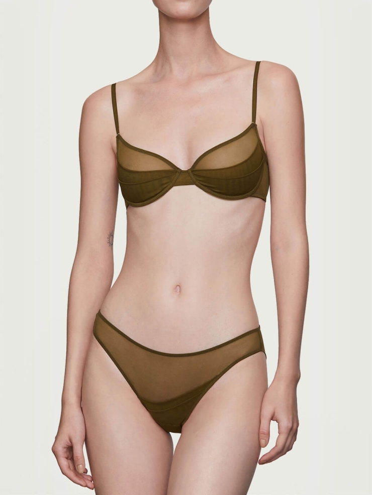Olive Stretch Layerd Mesh 3/4 Underwire Bra