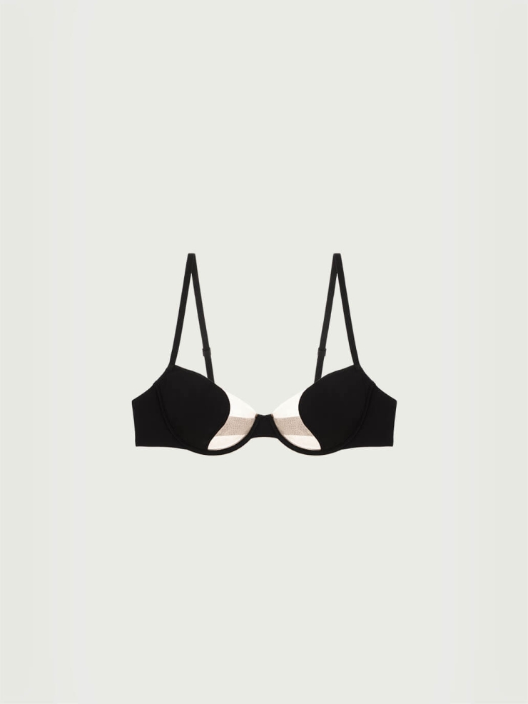 Black Curved Mesh Spliced 3/4 Cup Underwire Bra