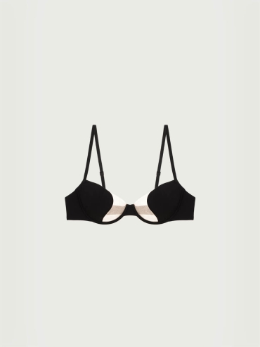 Black Curved Mesh Spliced 3/4 Cup Underwire Bra