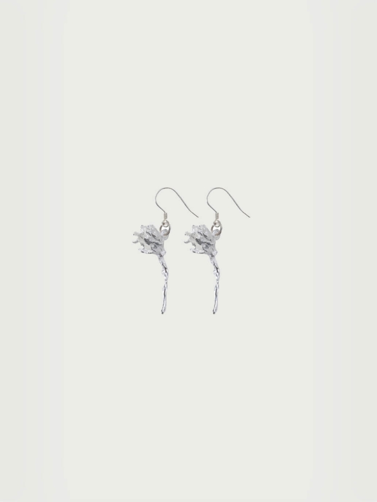 Silver Frosty Flower Ear Hooks