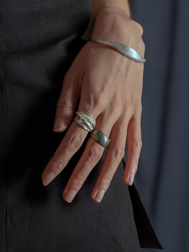 Silver orchid triple wrapped ring