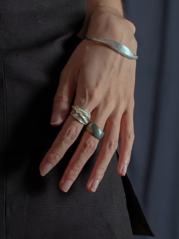 Silver orchid triple wrapped ring