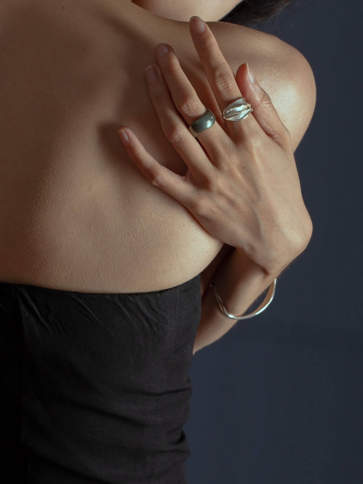 Silver orchid triple wrapped ring
