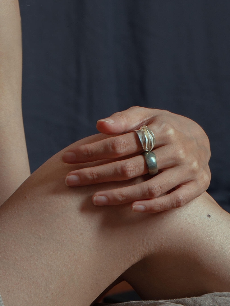 Silver orchid triple wrapped ring