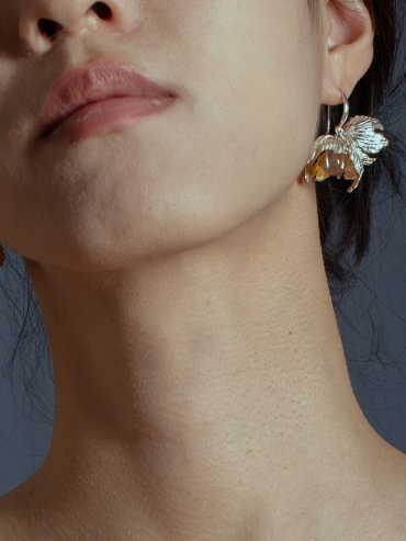Silver scattered flower mandarin duck earrings