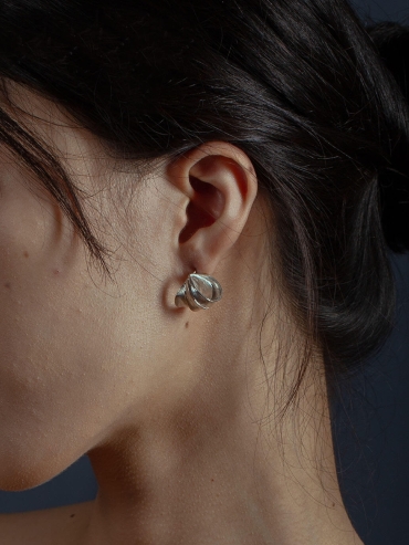 Silver orchid triple wrapped earrings