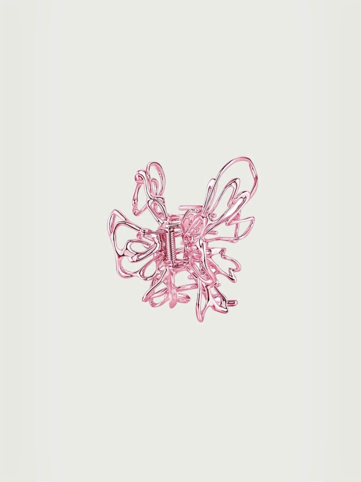 Pink large-sized metal butterfly hair clip