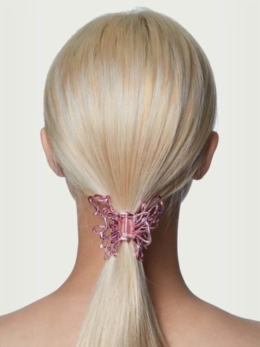 Pink large-sized metal butterfly hair clip