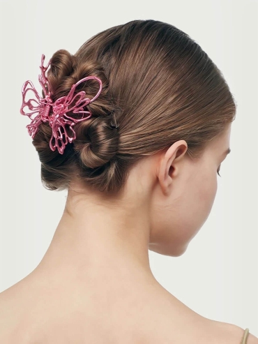 Pink large-sized metal butterfly hair clip