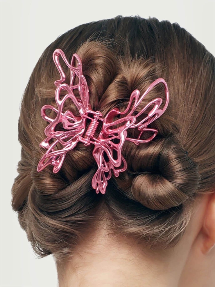 Pink large-sized metal butterfly hair clip