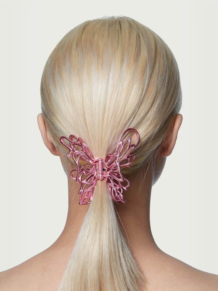 Pink large-sized metal butterfly hair clip
