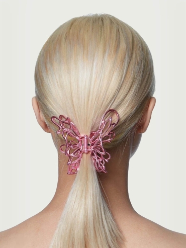 Pink large-sized metal butterfly hair clip