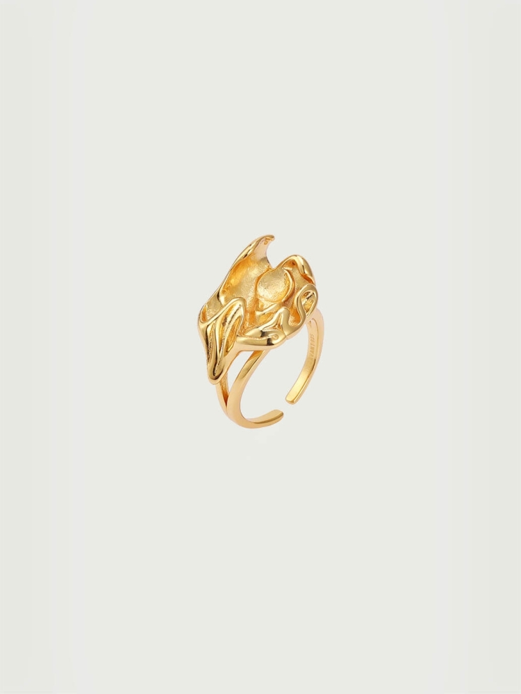 Gold Pleated Open Ring