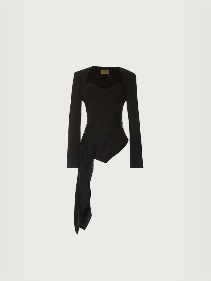 Black silk asymmetric top