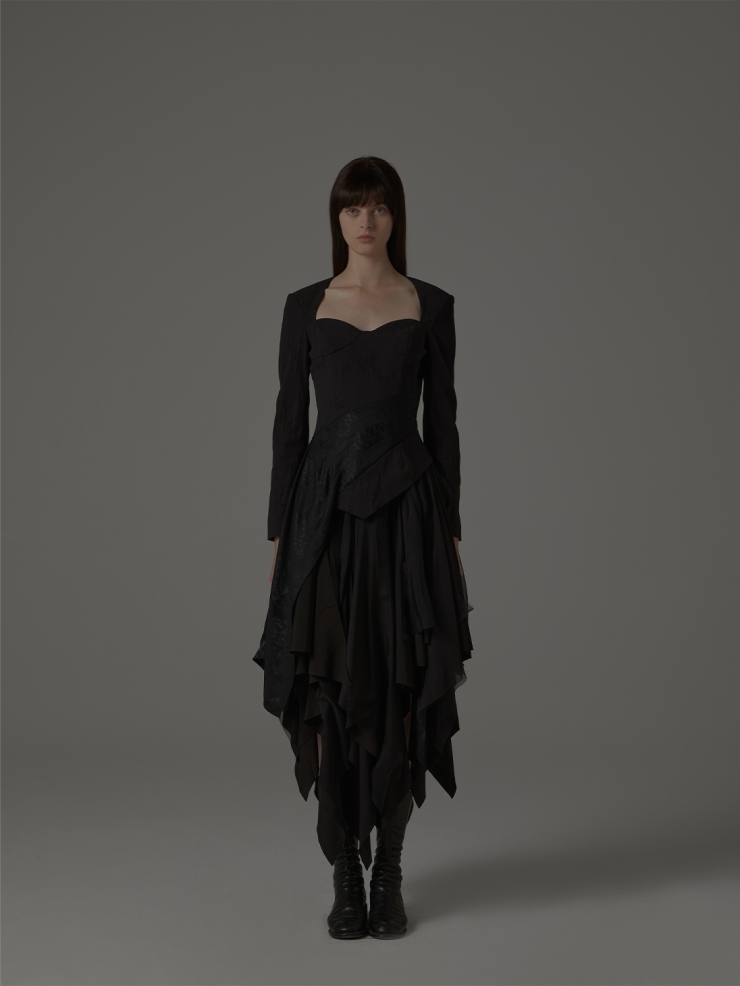 Black silk asymmetric top