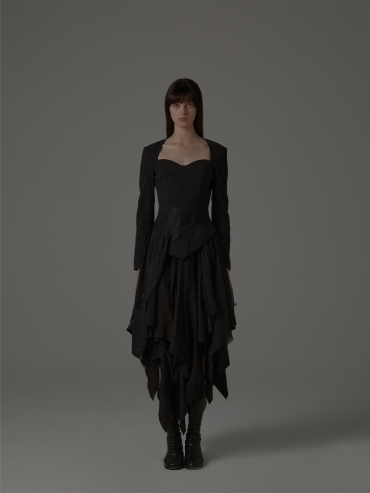 Black silk asymmetric top