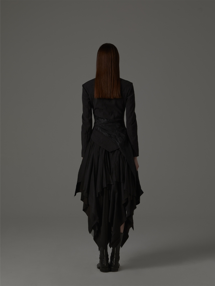 Black silk asymmetric top