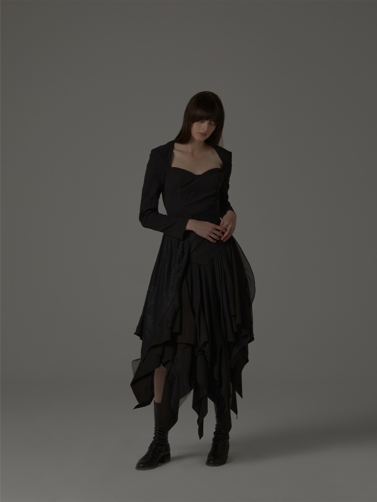 Black silk asymmetric top