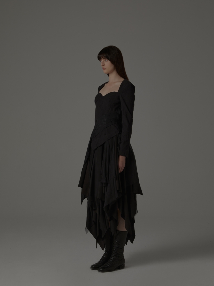 Black silk asymmetric top