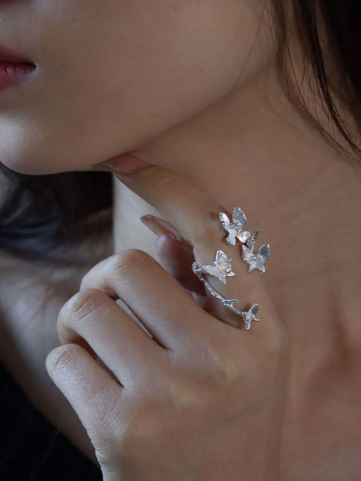 White Many Butterflies Ring