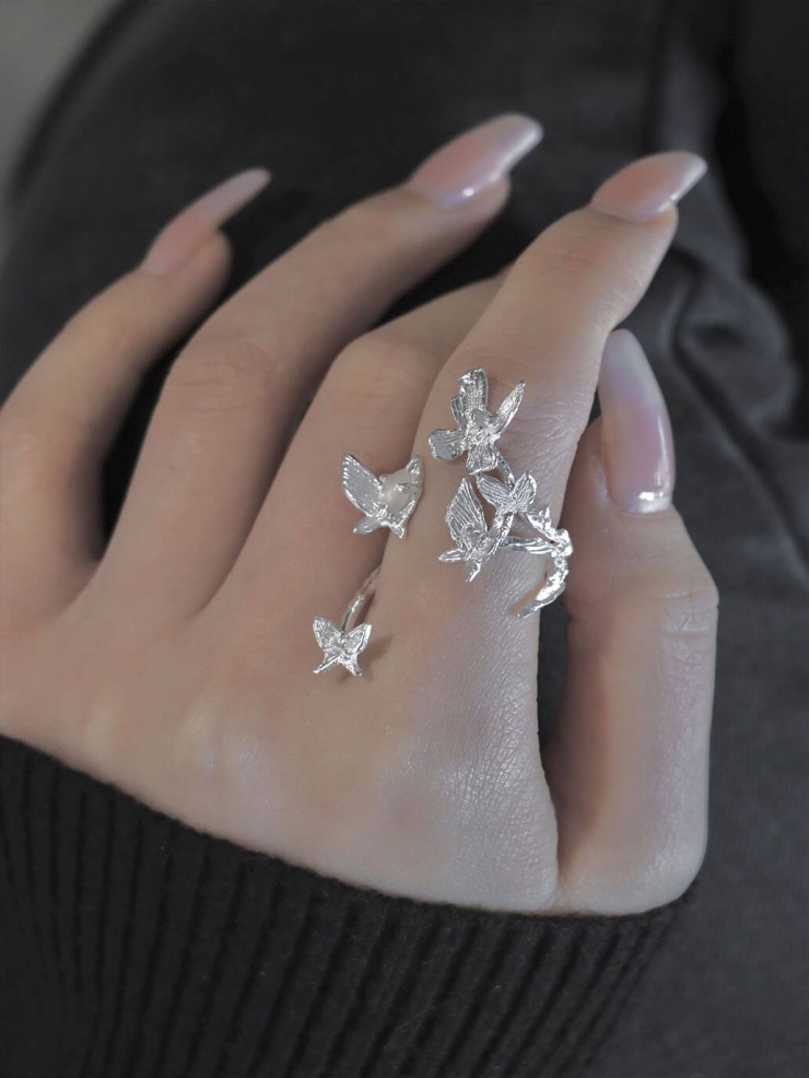 White Many Butterflies Ring