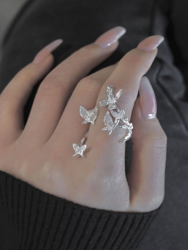 White Many Butterflies Ring
